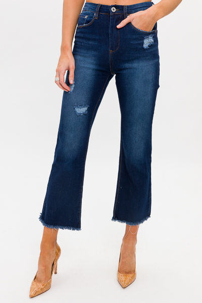 Distress Flare Hem Jeans, Dark