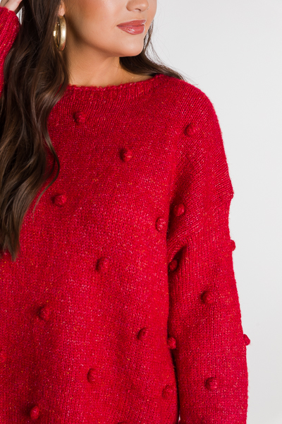 Pom Pom Party Sweater, Red