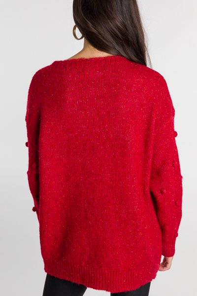 Pom Pom Party Sweater, Red