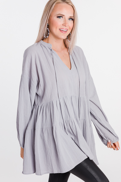 Tiered Texture Tunic, Grey
