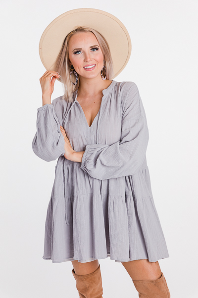 Tiered Texture Tunic, Grey
