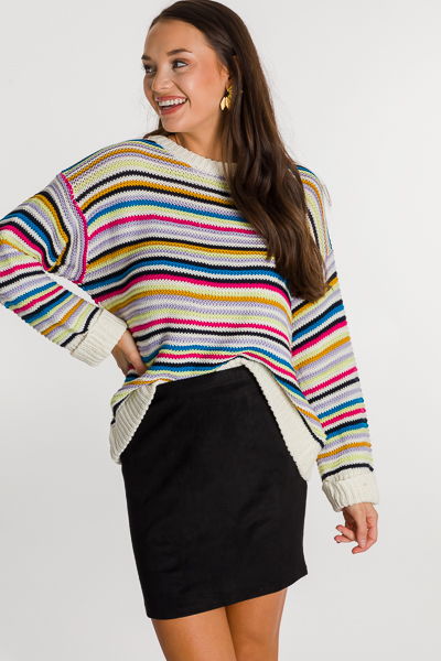 Rainbow Stitch Sweater, Cream
