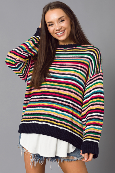 Rainbow Stitch Sweater, Navy