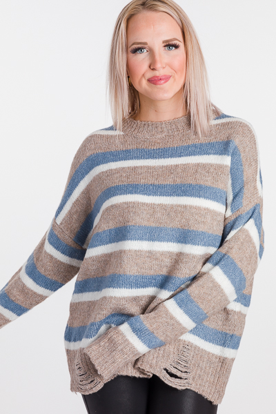 Distress Stripe Sweater, Blue