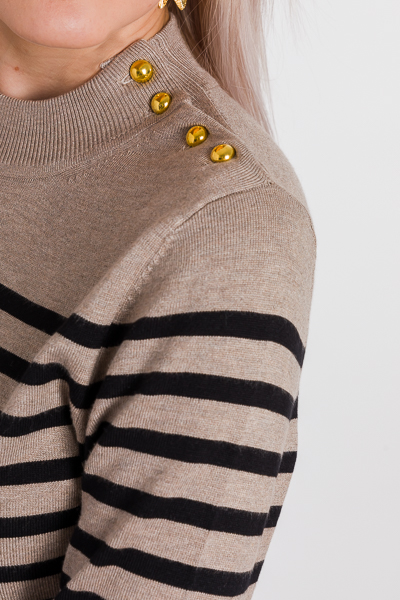 Gold Button Stripe Sweater
