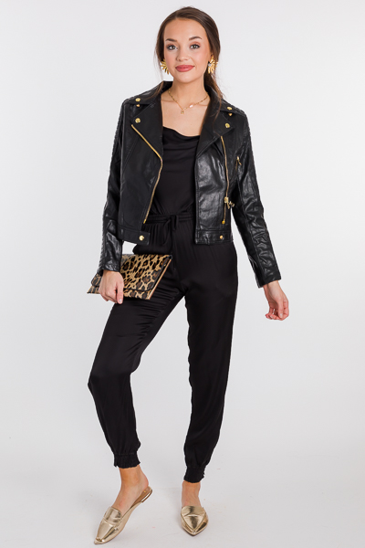 Quilted Leather Jacket, Black/Gold