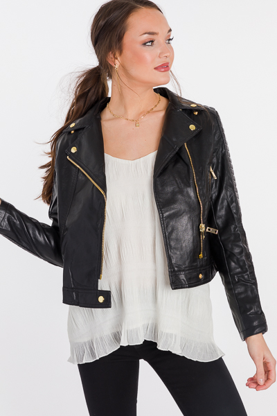 Quilted Leather Jacket, Black/Gold