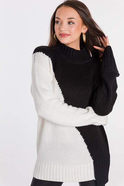 Slant Colorblock Sweater, Ivory