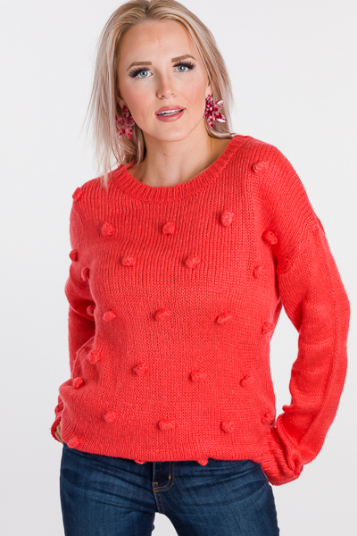 Coral Pom Poms Sweater