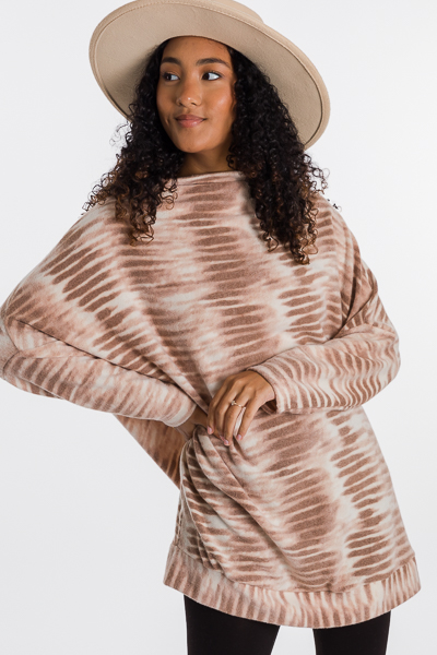 Faded Lines Oversize Pullover, Brown