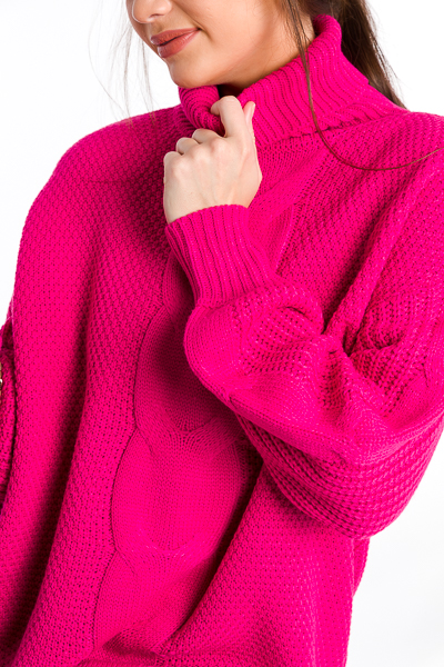 Cable Center Sweater, Hot Pink