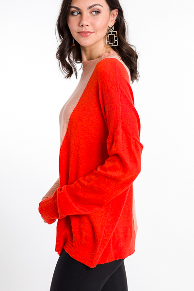 Two Tone Slant Sweater, Coral