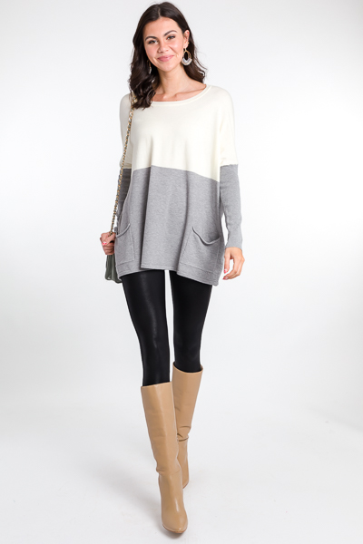 Split Pocket Sweater, Ivory/ Grey
