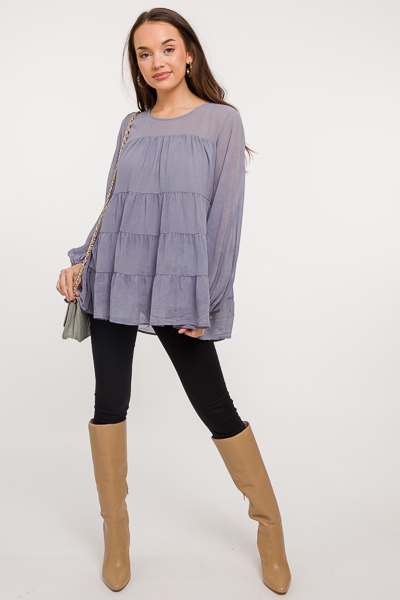 Woven Tiered Blouse, Grey