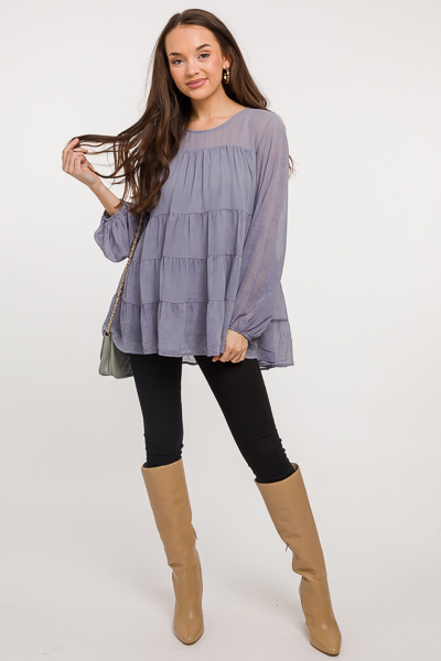 Woven Tiered Blouse, Grey