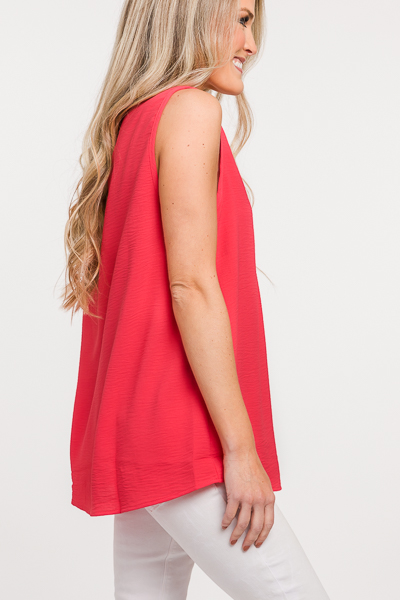 Pleated V Tank, Coral