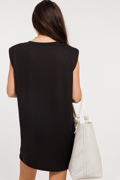 Shoulder Pads Solid Dress, Black