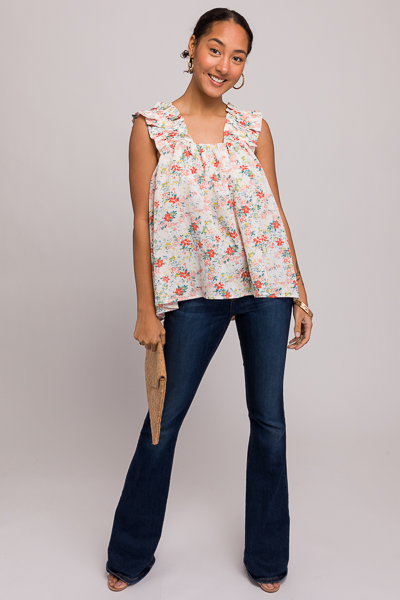 Ruffle Shoulder Floral Tank