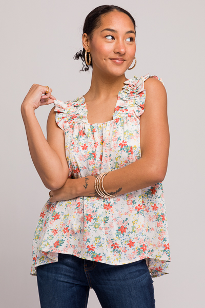 Ruffle Shoulder Floral Tank