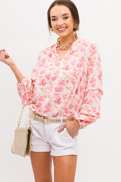 Posie Floral Blouse, Ivory Pink