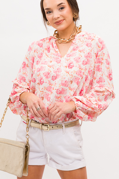 Posie Floral Blouse, Ivory Pink