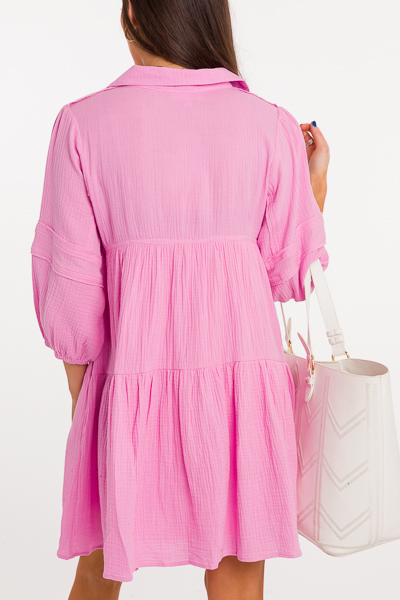 Collared Gauze Dress, Cool Pink