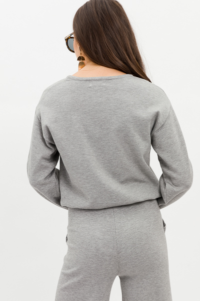 Drawstring Hem Sweater, Grey