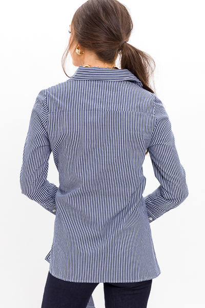 Tied Side Button Up, Navy