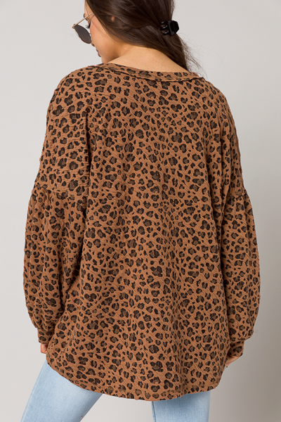 Crinkle Leopard Tunic, Rust Brown