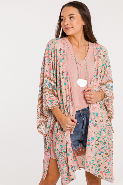 Cinch Sleeve Kimono, Blush - The Blue Door Boutique