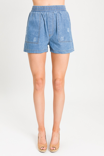 Pull On Chambray Shorts, Blue
