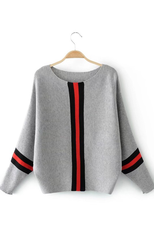 Red Stripe Rib Sweater, Gray