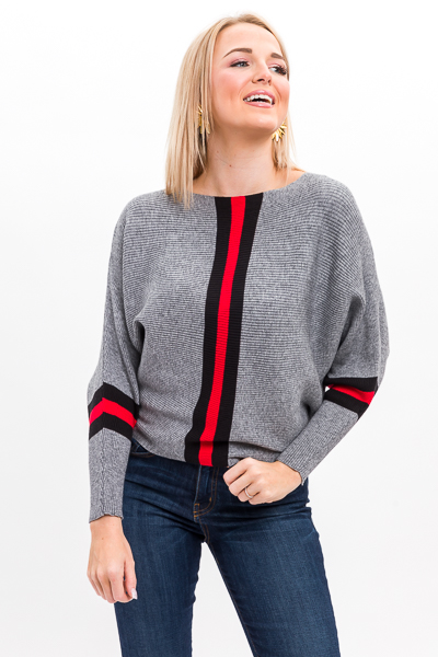 Red Stripe Rib Sweater, Gray