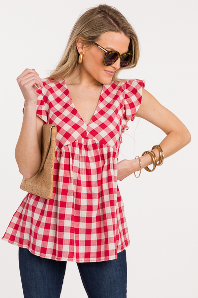 Red Gingham Babydoll Top