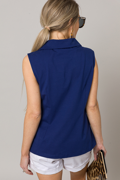 Collared Cotton Top, Navy