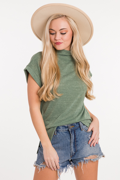 Short Sleeve Mock Neck, Olive