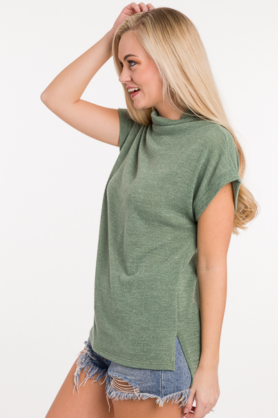 Short Sleeve Mock Neck, Olive