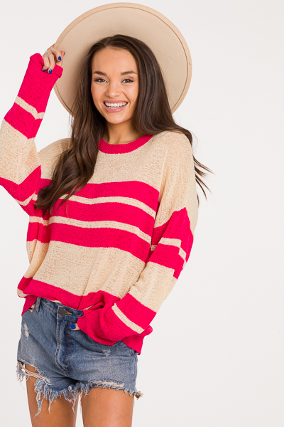 Layne Stripe Sweater, Berry