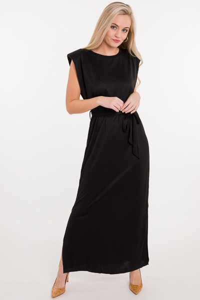 Shoulder Pad Maxi Dress, Black