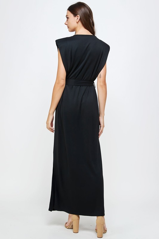 Shoulder Pad Maxi Dress, Black