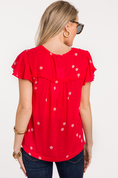 Bow Neck Spot Top, Red