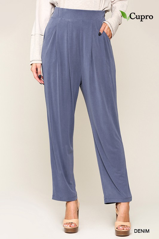 Side Button Soft Pants, Denim Blue