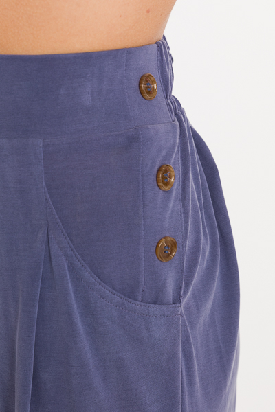 Side Button Soft Pants, Denim Blue