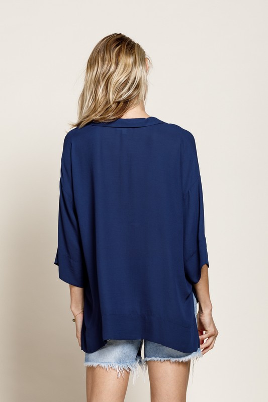 Collared Pocket Blouse, Navy