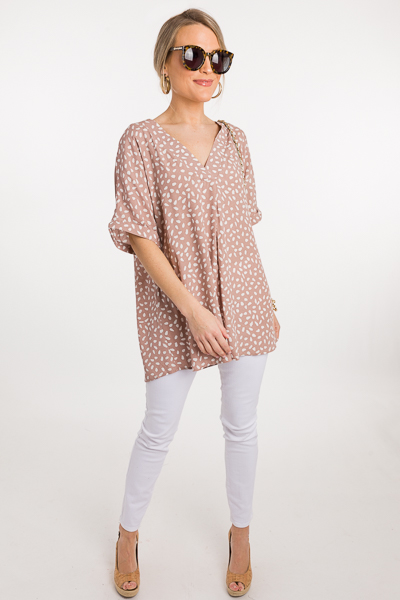 Speckled Pleat Blouse, Taupe