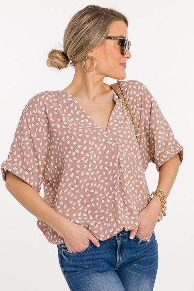 Speckled Pleat Blouse, Taupe