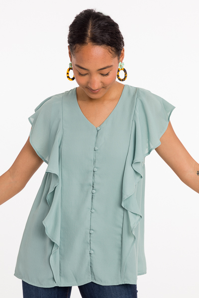 Covered Buttons Blouse, Sage