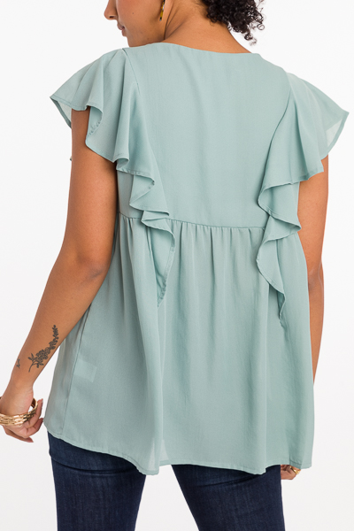 Covered Buttons Blouse, Sage