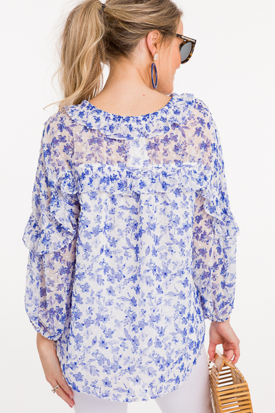 Floaty Blouse, Blue Floral