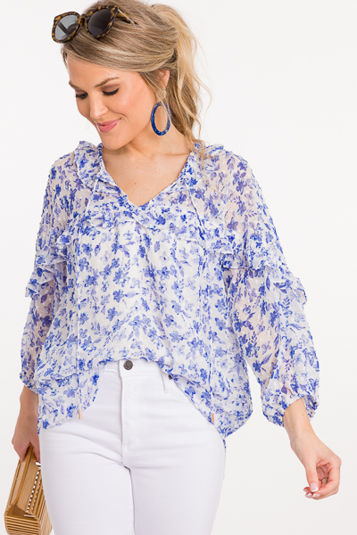 Floaty Blouse, Blue Floral